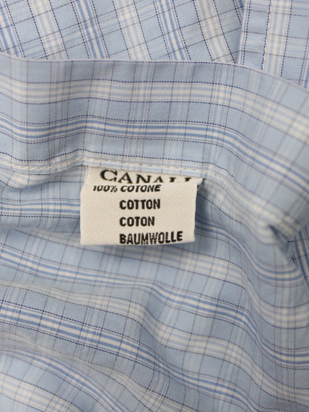 Canali Dress Shirt Mens 15 1/2, 39 Blue Check 100% Cotton Long Sleeve Button Up - Picture 7 of 12